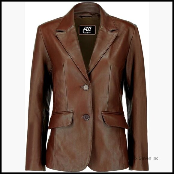 Jackets & Blazers - Lambskin Leather Blazer Jacket Women Long Sleeves Notched Lapel